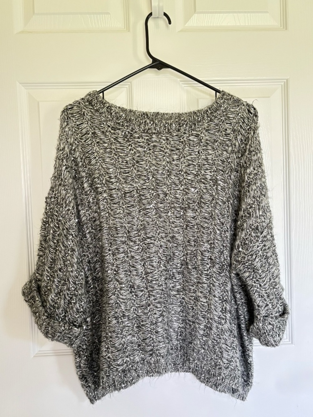 Jennifer Lopez Womens S Shimmer Marled Knit Sweater Slouchy Boatneck Pullover